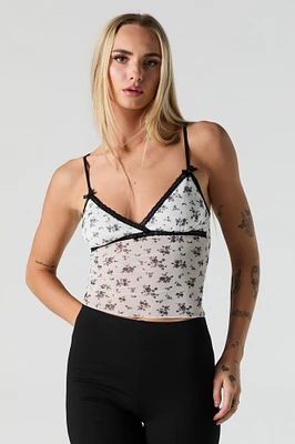 Camisole en filet fleuri avec liséré de dentelle