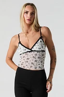 Camisole en filet fleuri avec liséré de dentelle