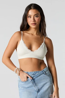 Bralette côtelée avec liséré de dentelle