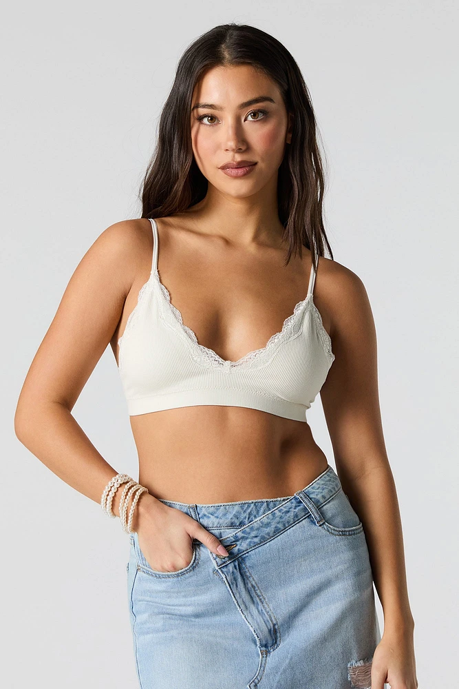 Ribbed Lace Trim Bralette