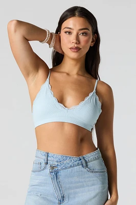 Ribbed Lace Trim Bralette
