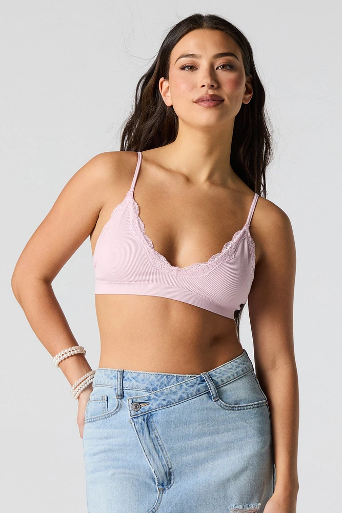 Ribbed Lace Trim Bralette