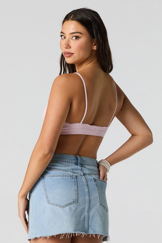 Ribbed Lace Trim Bralette