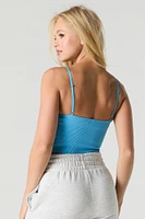 Seamless Ribbed Scoop Neck Cami with Built-In Cups