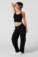 Seamless Ribbed Cropped Cami with Built-In Bra Cups