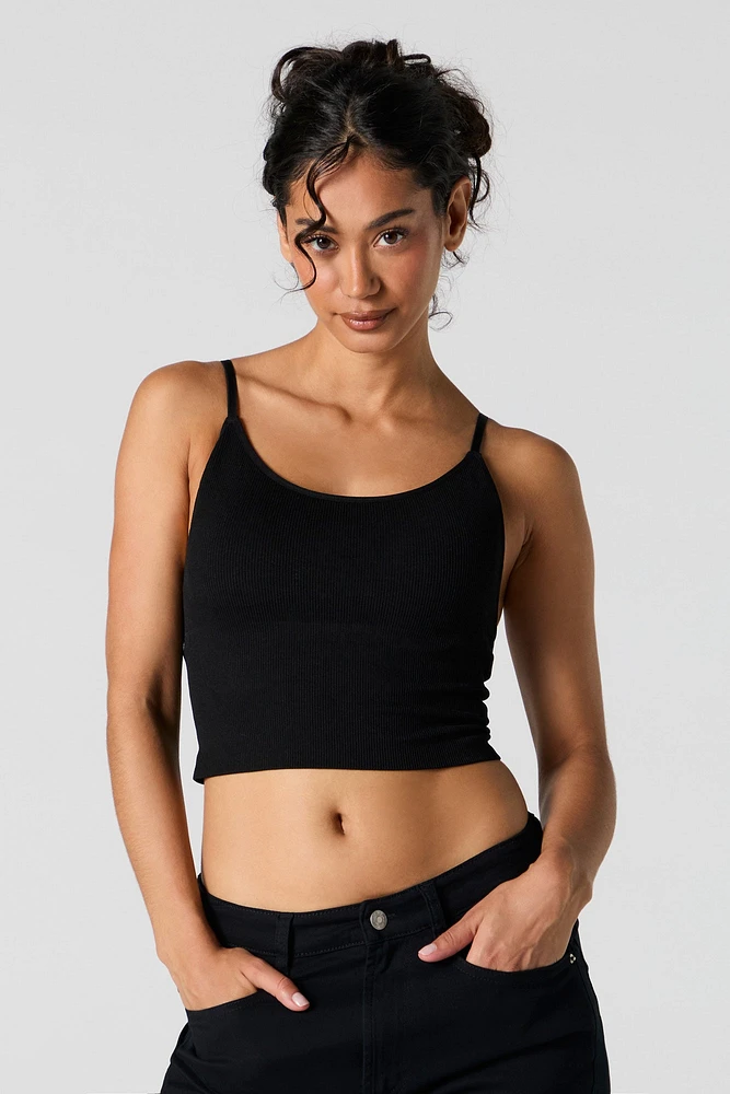 Seamless Ribbed Cropped Cami with Built-In Bra Cups