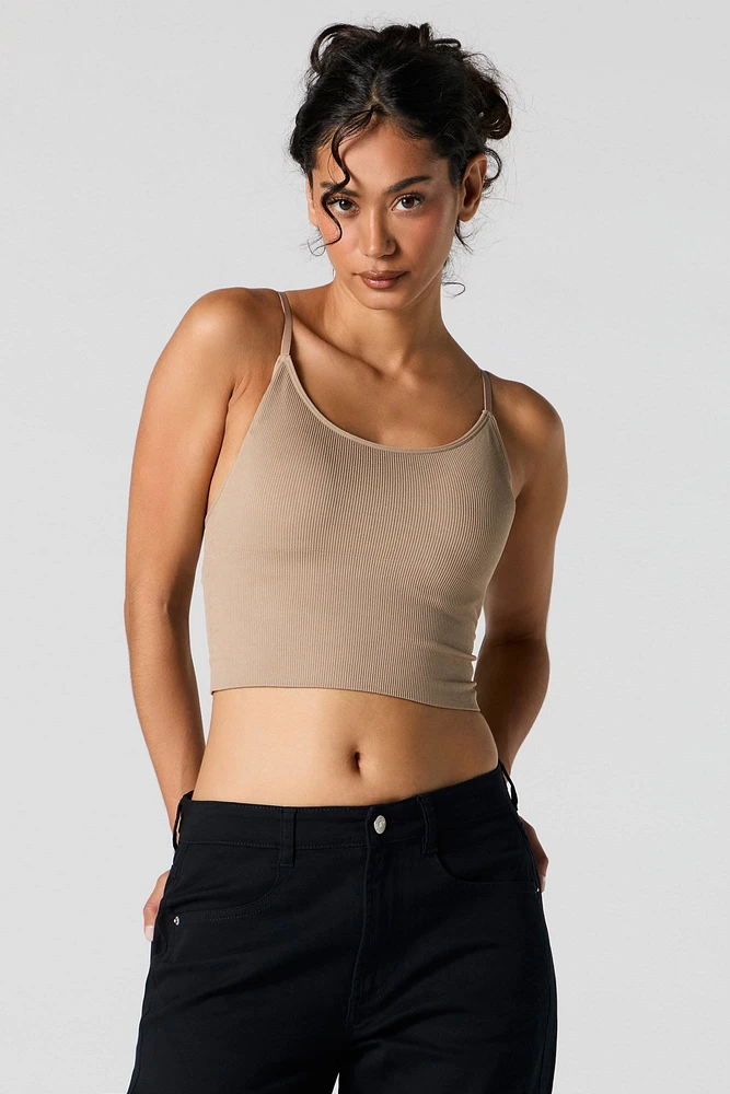 Seamless Ribbed Cropped Cami with Built-In Bra Cups