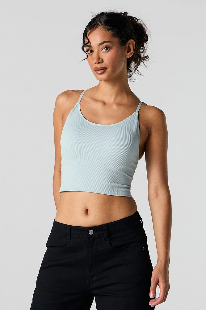 Seamless Ribbed Cropped Cami with Built-In Bra Cups