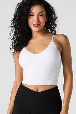 Camisole côtelée sans couture à encolure en V avec bonnets intégrés