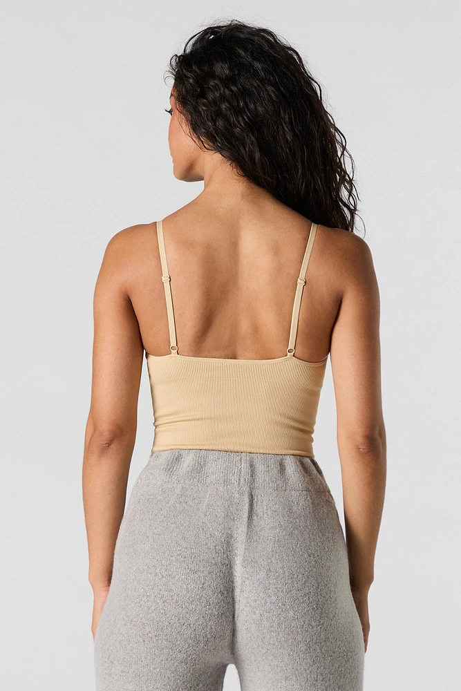 Camisole cÃ´telÃ©e courte sans couture Ã  encolure en V