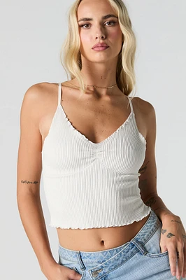 Camisole côtelée avec ourlet volanté et encolure en V