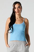 Seamless Ribbed Lace Trim Scoop Neck Tank