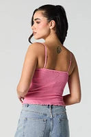 Camisole côtelée sans couture à bordure de dentelle