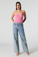 Camisole côtelée sans couture à bordure de dentelle