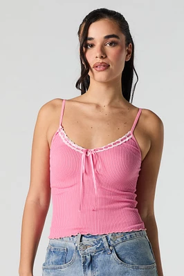 Camisole côtelée sans couture à bordure de dentelle