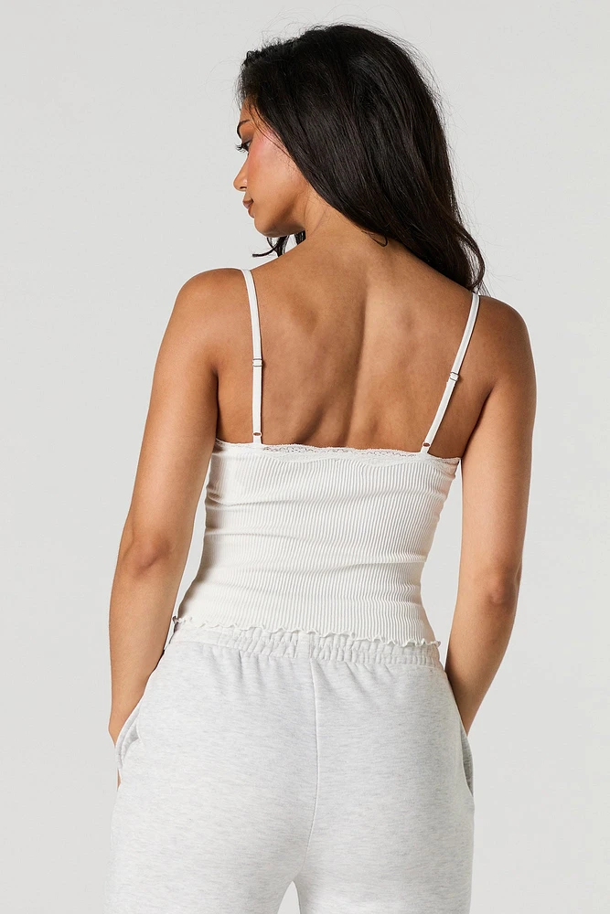 Camisole côtelée sans couture avec liséré de dentelle