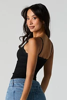 Seamless Ribbed Lace Trim V-Neck Cami