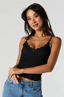 Seamless Ribbed Lace Trim V-Neck Cami