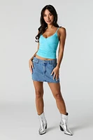 Camisole côtelée sans couture avec liséré de dentelle et encolure en V