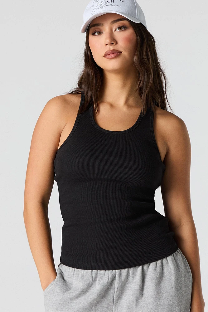 Ribbed Racerback Tank with Built-In Bra Cups