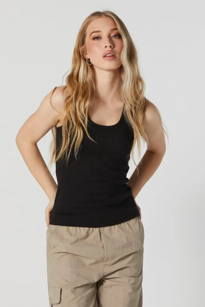 Ribbed Scoop-Neck Tank