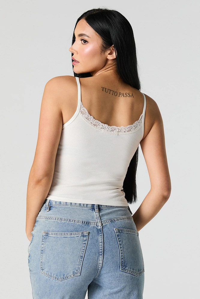 Camisole cÃ´telÃ©e courte avec lisÃ©rÃ© de dentelle