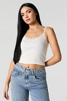 Camisole cÃ´telÃ©e courte avec lisÃ©rÃ© de dentelle