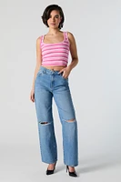 Striped Ribbed Square Neck Cropped Tank