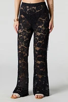 Floral Lace Fringe Flare Pant Cover Up