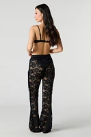 Floral Lace Fringe Flare Pant Cover Up