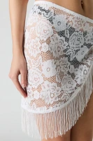 Floral Lace Fringe Self Tie Skirt Cover Up