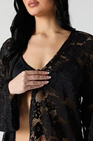 Kimono couvre-maillot en dentelle fleurie avec franges