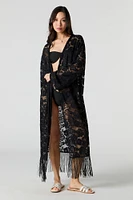 Kimono couvre-maillot en dentelle fleurie avec franges