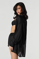 Sheer Longline Button-Up Top Swim Cover-Up