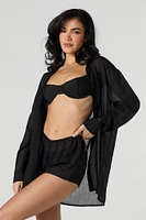 Sheer Longline Button-Up Top Swim Cover-Up