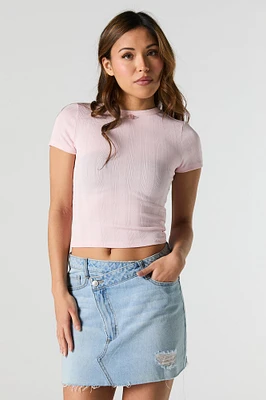 T-shirt ultracourt en tricot de pointelle avec rosettes