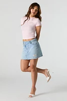 T-shirt ultracourt en tricot de pointelle avec rosettes