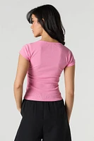 T-shirt ultracourt côtelé avec encolure carrée