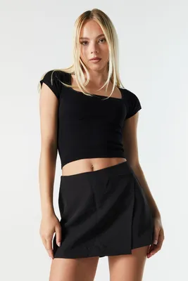 Ribbed Square Neck Cropped T-Shirt