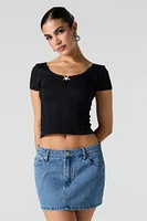 Pointelle Knit Rosette Lace Trim Top