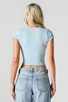 Ribbed Square Neck Cropped Cap Sleeve Top