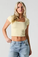 Ribbed Square Neck Cropped Cap Sleeve Top