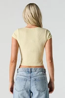 Ribbed Square Neck Cropped Cap Sleeve Top