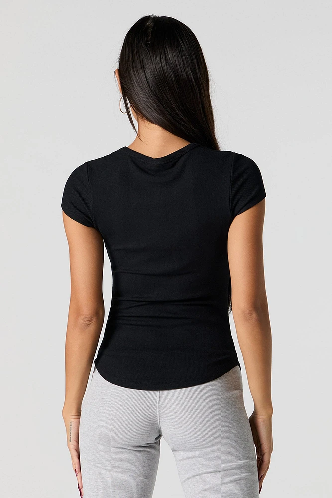 Ribbed Curved Hem T-Shirt