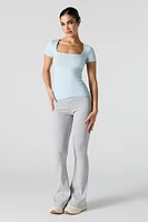 Ribbed Square Neck Fitted T-Shirt