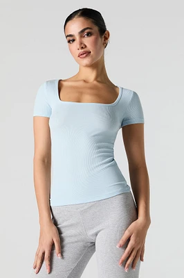 Ribbed Square Neck Fitted T-Shirt