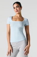 Ribbed Square Neck Fitted T-Shirt
