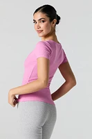 Ribbed Square Neck Fitted T-Shirt