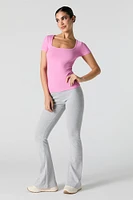 Ribbed Square Neck Fitted T-Shirt