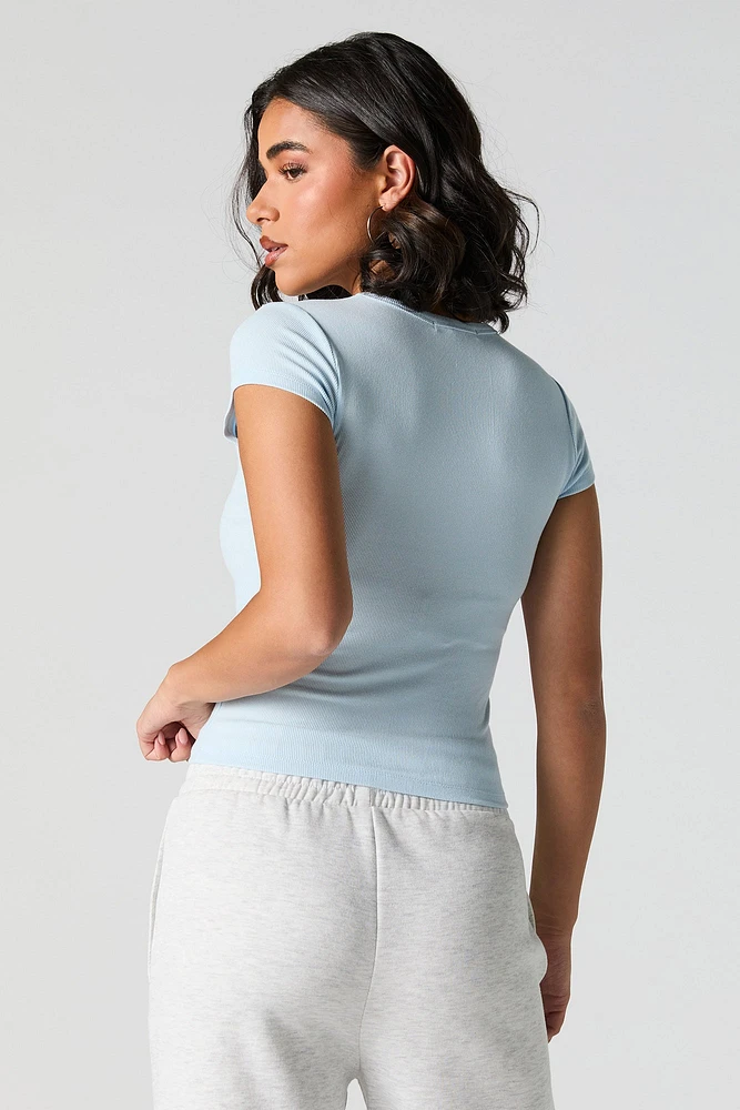Ribbed High Neck T-Shirt
